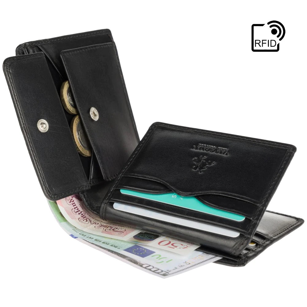 Visconti Lazio Gents Black Fold Out Cash and Coin Leather Wallet