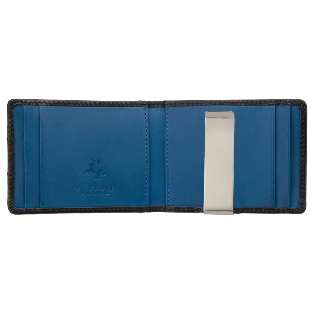 Visconti Chisel Gents Black and Blue Small Bifold Leather Card Wallet