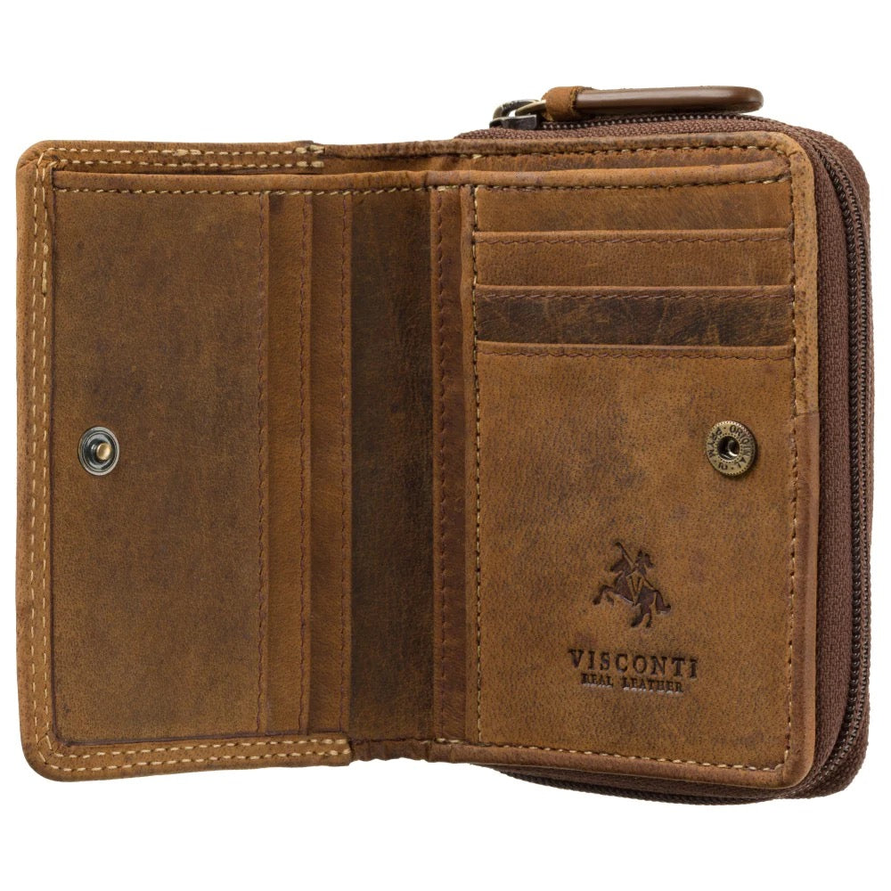 Visconti Rocket Ladies Oil Tan Cash and Coin Leather Purse.