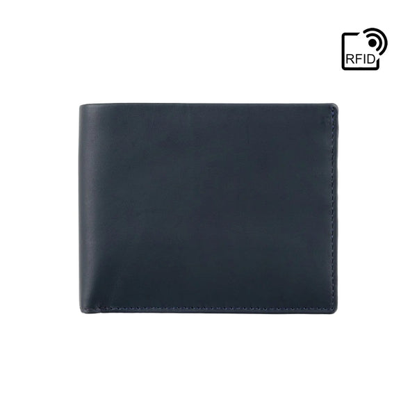 Visconti Men's Leather Bi-Fold Wallet – Blue Mustard Paisley Lining, 6 Card Slots, Gift Box
