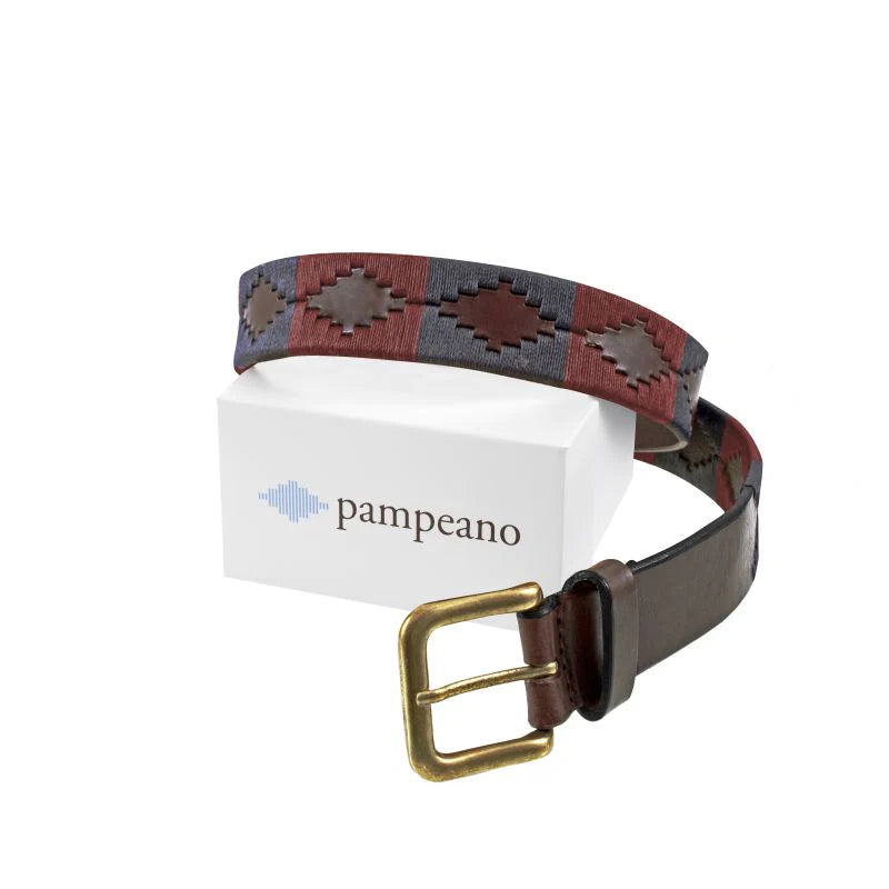 Pampeano Polo Leather Belt The Marcado in burgundy and dark blue