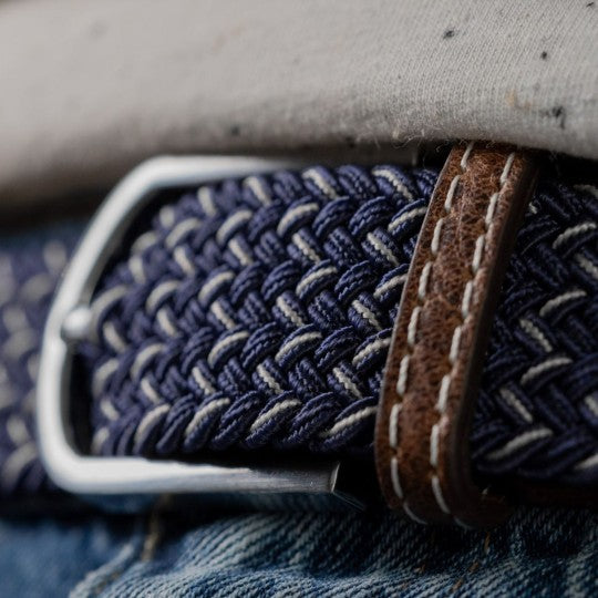 Navy blue and white BillyBelt woven Stretch Belt The Heraklion