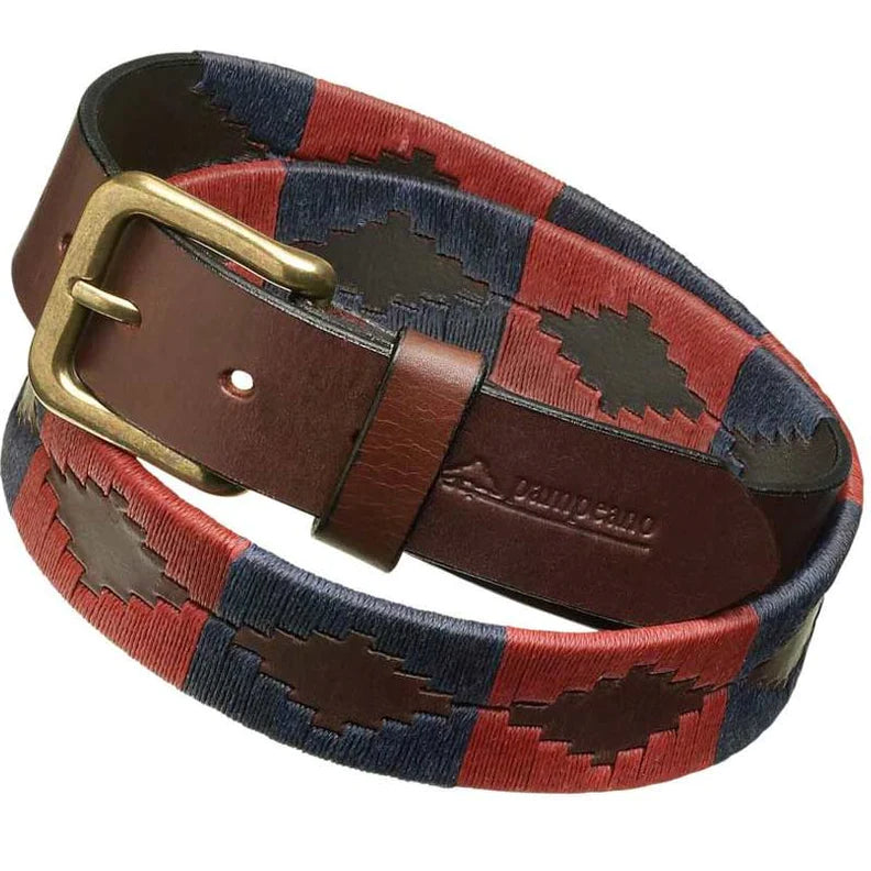 Pampeano Polo Leather Belt The Marcado in burgundy and dark blue