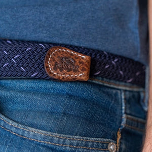 BillyBelt Darwin Navy Blue and Light Blue Elastic Stretch Belt With Calfskin Leather