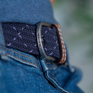 BillyBelt Darwin Navy Blue and Light Blue Elastic Stretch Belt With Calfskin Leather