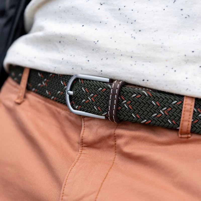 Khaki green, koi orange and white BillyBelt Woven Stretch Belt The Tanzania