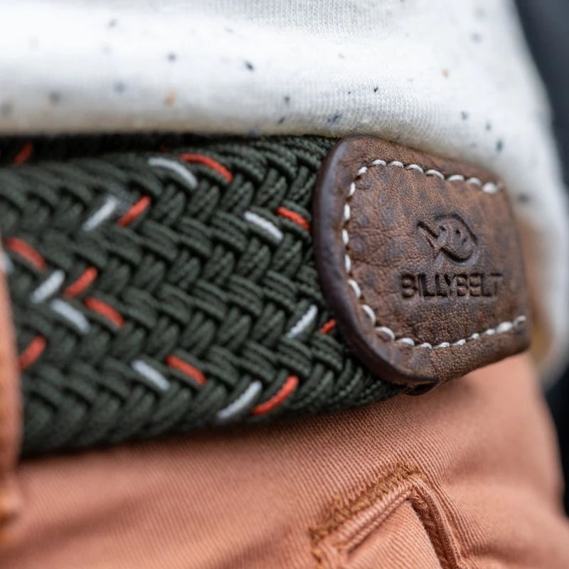 Khaki green, koi orange and white BillyBelt Woven Stretch Belt The Tanzania