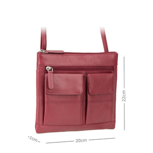 Visconti Across Body Slim Sling Pocketed Red Leather Bag 18608