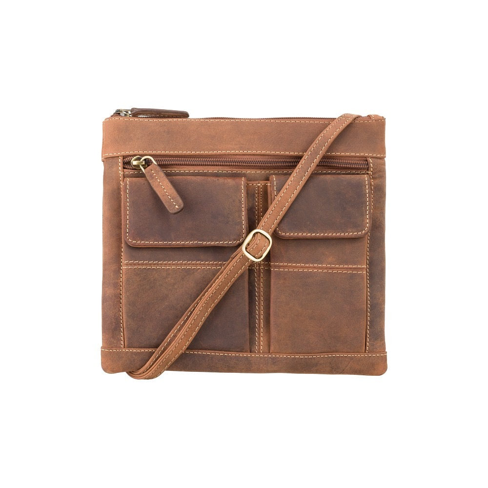 Visconti Across Body Slim Sling Pocketed Oil Tan Leather Bag 18608