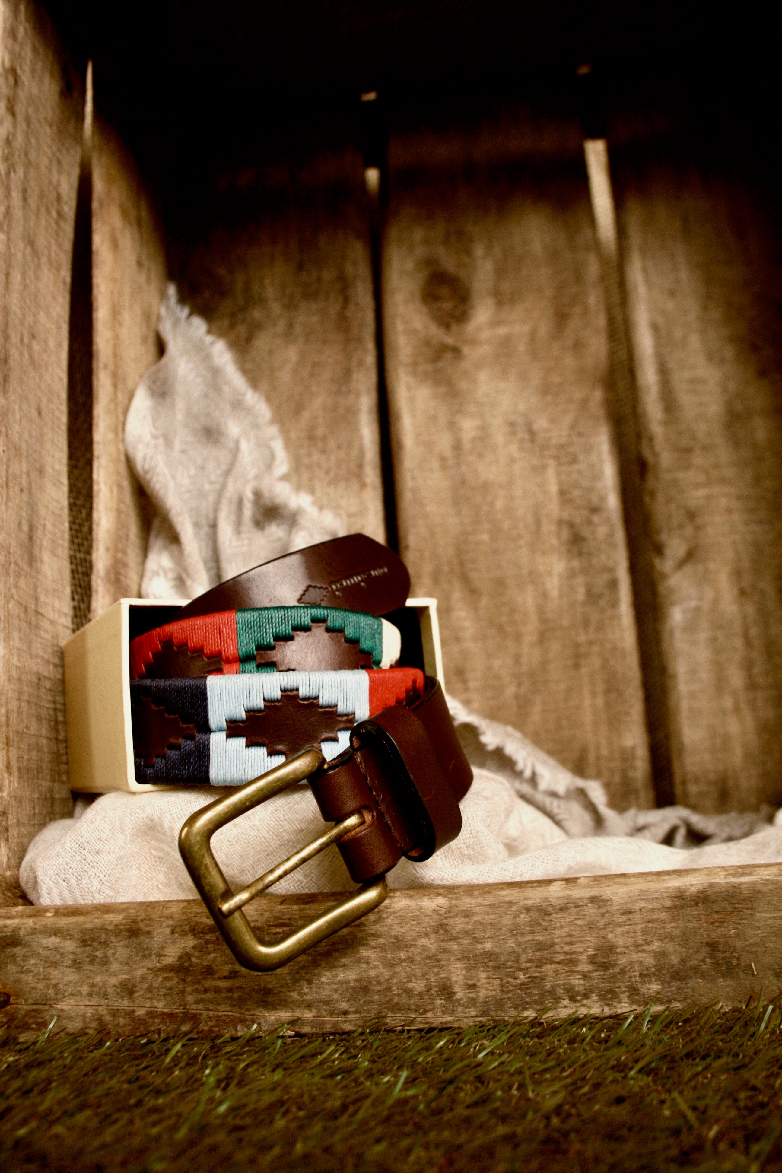 Pampeano Multi Navy, Green, Cream, Light Blue and Red Polo Leather Belt