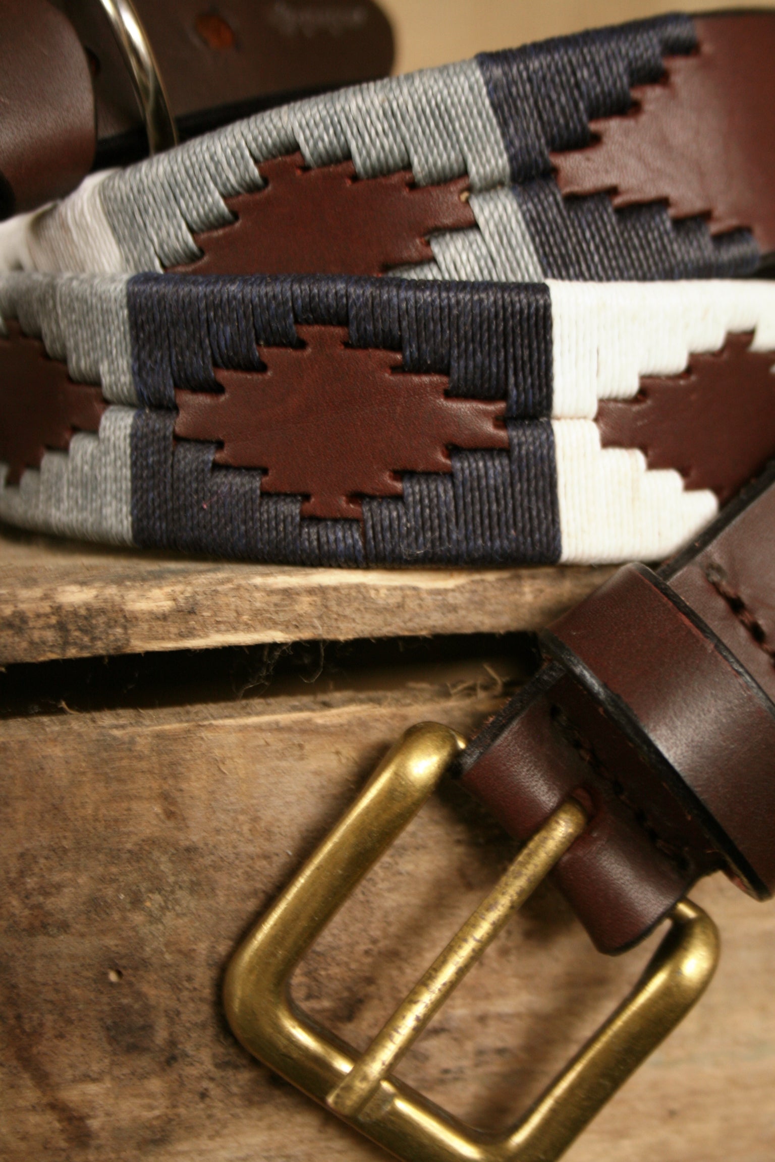 Pampeano Roca Navy, Grey and White Polo Leather Belt