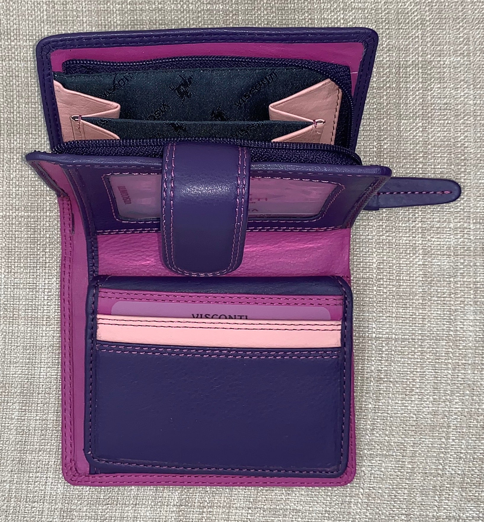 Visconti Bali Ladies Two Tone Berry Leather Purse.