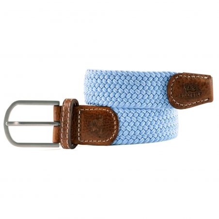 BillyBelt Breezy Blue Elastic Stretch Belt With Calfskin Leather
