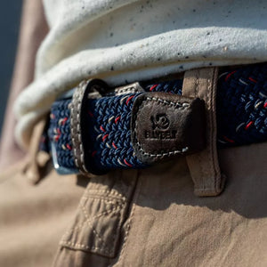 BillyBelt The Oxford premium woven stretch belt in navy blue, red and beige