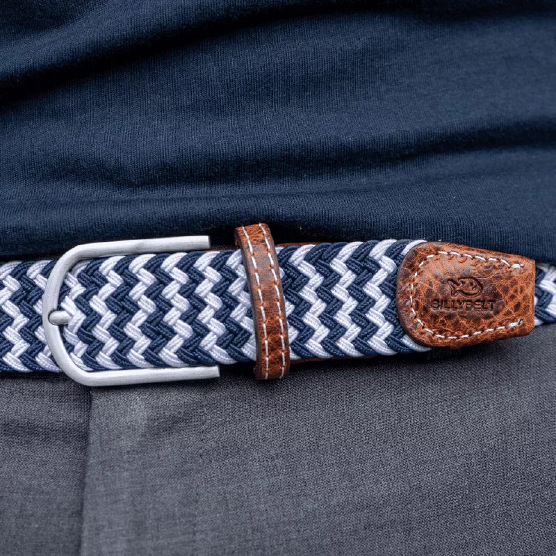 The Casablanca navy blue and white premium Billybelt woven stretch belt