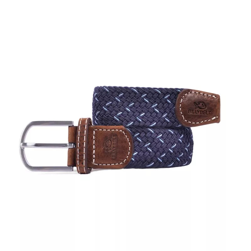 BillyBelt Darwin Navy Blue and Light Blue Elastic Stretch Belt With Calfskin Leather