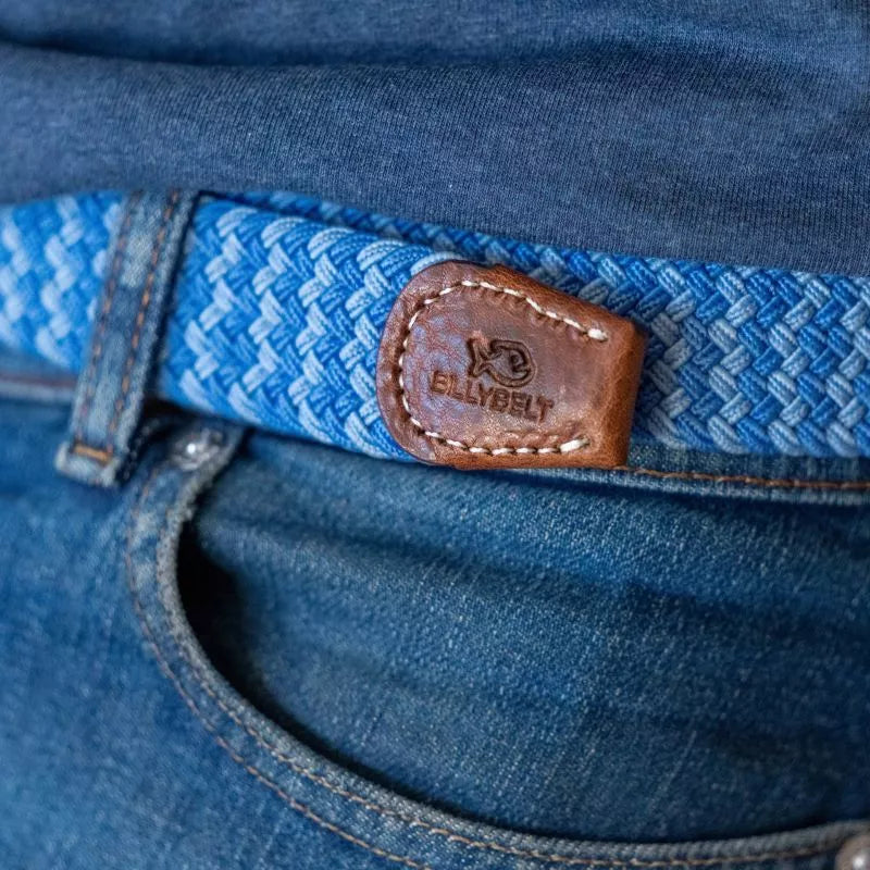 BillyBelt sky Oia blue elastic woven stretch belt