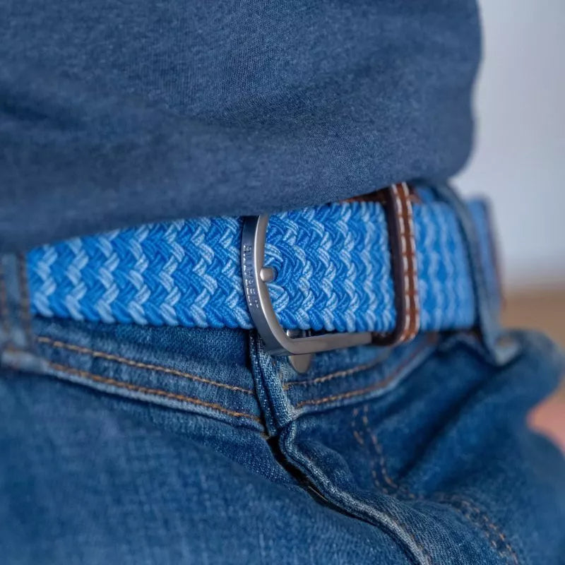 BillyBelt sky Oia blue elastic woven stretch belt