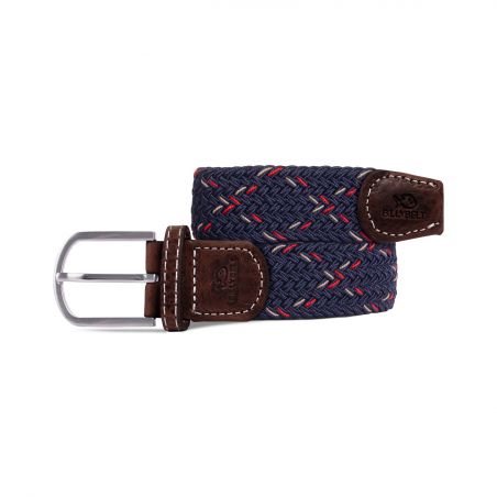 BillyBelt The Oxford premium woven stretch belt in navy blue, red and beige