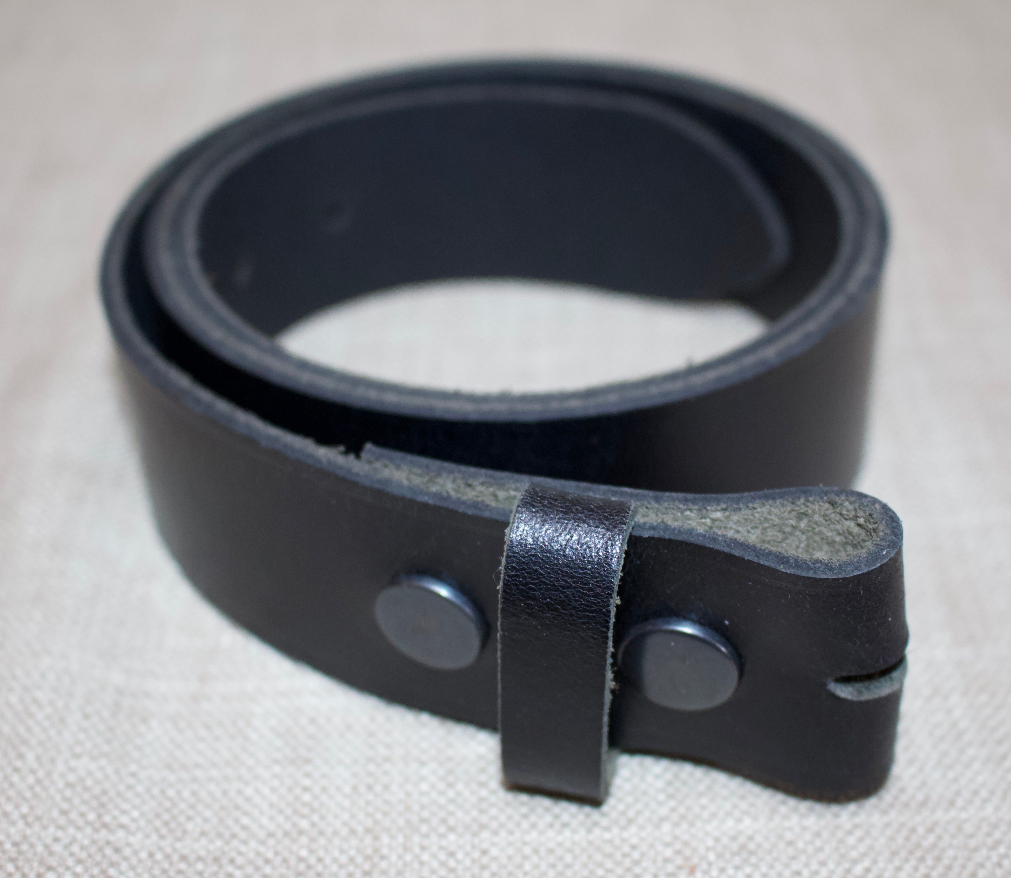 Birchwood Leather Stud Operated Black 100% Heavy Duty Hide Leather Belt (Without Buckle)