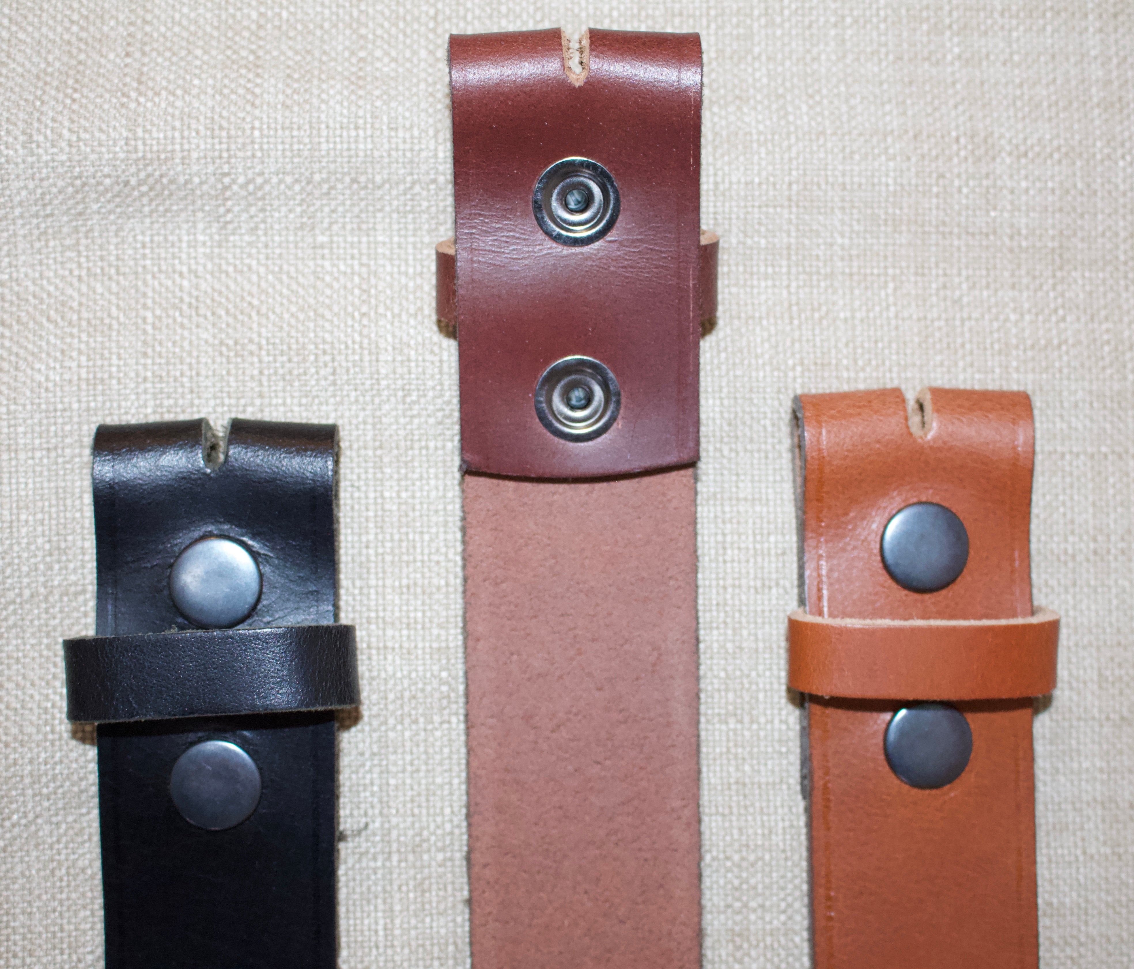 Birchwood Leather Stud Operated Black, Brown and Tan 100% Heavy Duty Hide Leather Belts (Without Buckle)