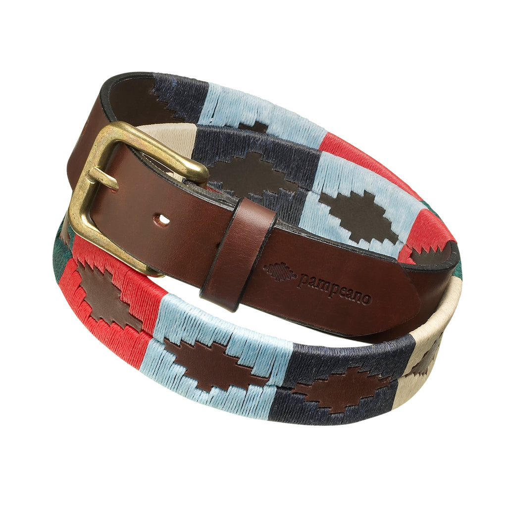 Pampeano Multi Navy, Green, Cream, Light Blue and Red Polo Leather Belt