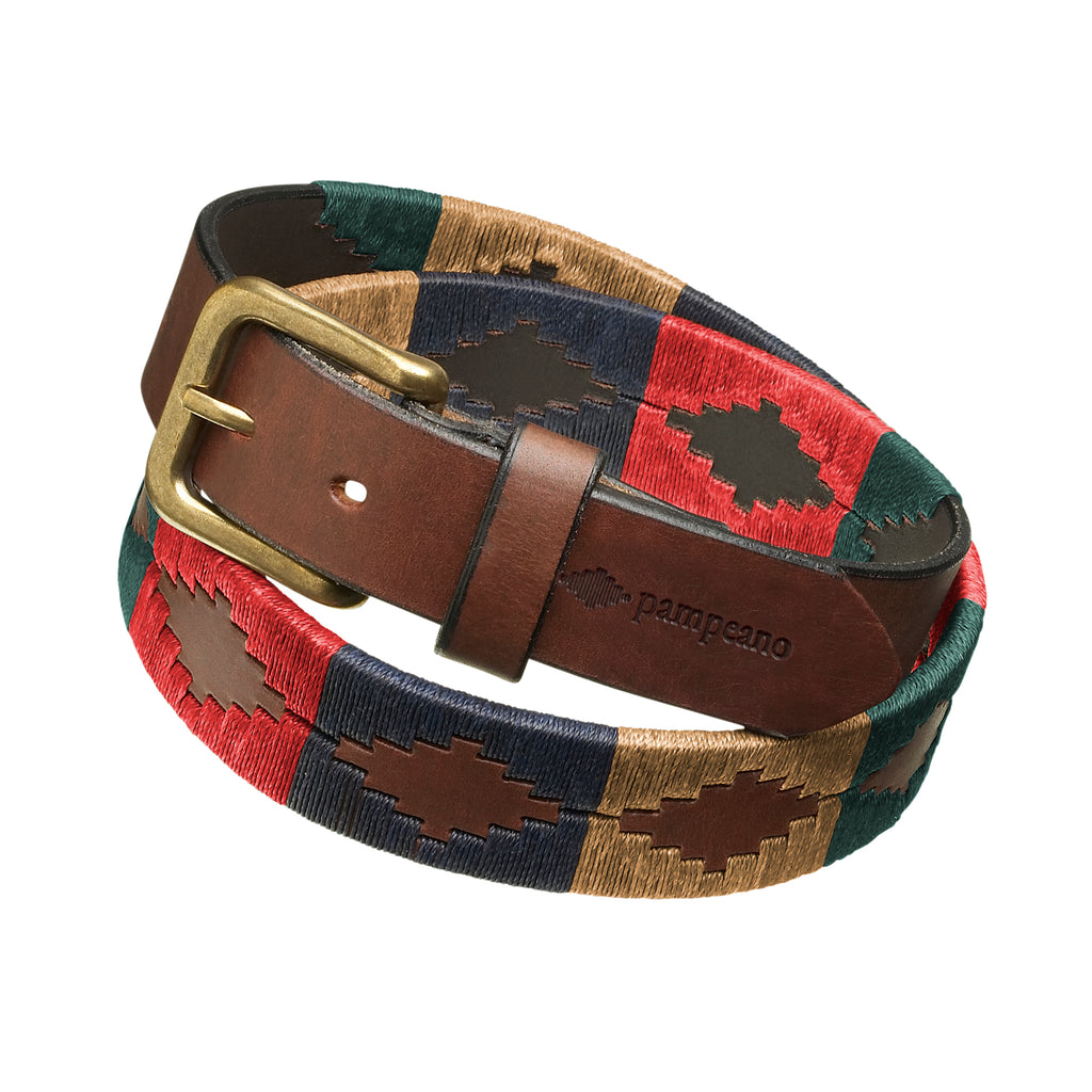 Pampeano Navidad  Red, Beige and Navy and Green Polo Leather Belt